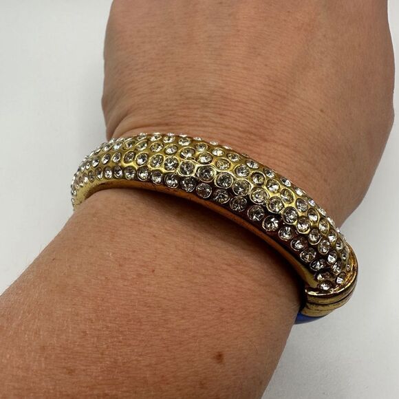 Kara Ross dual sided gold tone rhinestone, blue resin clamper bracelet! - Picture 5 of 12